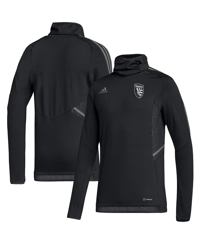 Men's adidas Black San Jose Earthquakes Cold.rdy Raglan Warmup Pullover Jacket