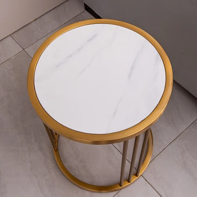 Simplie Fun Slate/Sintered Stone Round Side/End Table With Golden Stainless Steel Frame