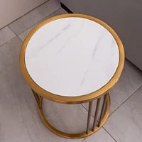 Simplie Fun Slate/Sintered Stone Round Side/End Table With Golden Stainless Steel Frame