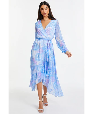 Quiz Plus Size Chiffon Water Color Long Sleeve Maxi Dress