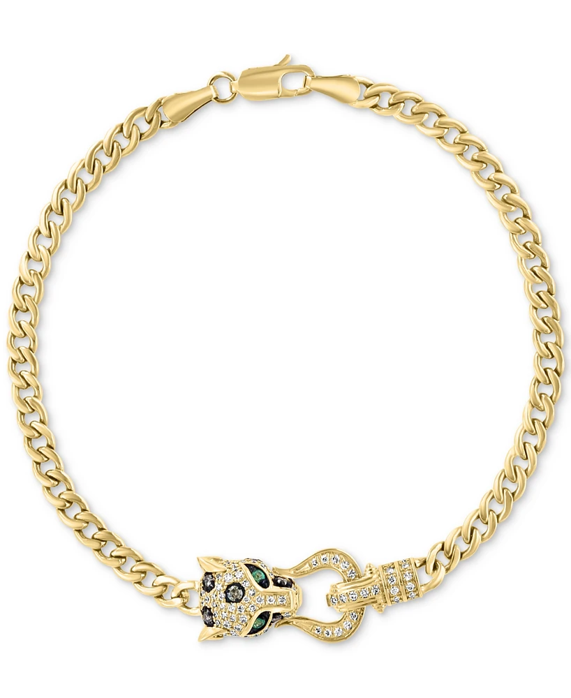 Effy Multicolor Diamond (1/2 ct. t.w.) & Emerald (1/20 ct. t.w.) Panther Head Link Bracelet in 14k Gold