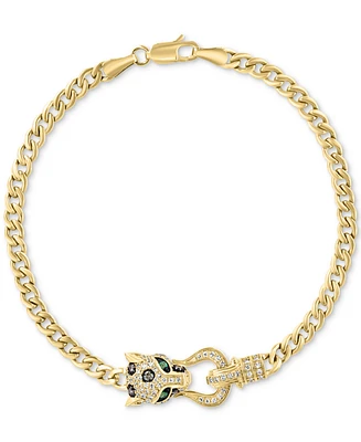 Effy Multicolor Diamond (1/2 ct. t.w.) & Emerald (1/20 ct. t.w.) Panther Head Link Bracelet in 14k Gold