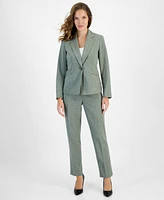 Le Suit Pinstripe One-Button Jacket & Slim-Fit Pantsuit, Petite Regular