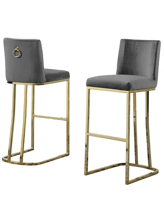Best Quality Furniture 20" L x 16" W x 41" H Velvet Barstools with Gold-tone Chrome Base, Set of 2