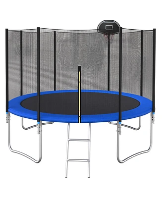 Simplie Fun 10 Ft Trampoline Outside Safety Net With Basketball Hoop