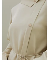 Asymmetrical Shirt with Waist Tie for Women