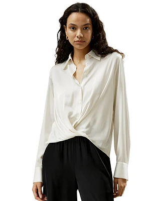 Hem Pleated Silk Blouse for Women