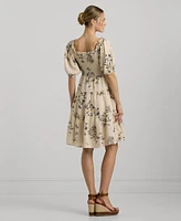 Lauren Ralph Lauren Women's Floral Linen Tie-Neck Dress