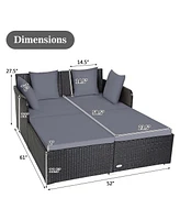 Outdoor Patio Rattan Daybed Pillows Cushioned Sofa Furniture