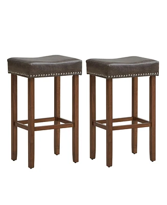 Costway 29.5" Wood Frame Pu Leather Upholstered Bar Stools Set of 2 with Footrests