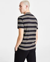 A|X Armani Exchange Men's Short Sleeve Crewneck Striped Logo Graphic T-Shirt