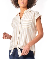 Jones New York Women's Striped Cap-Sleeve Tie-Hem Top