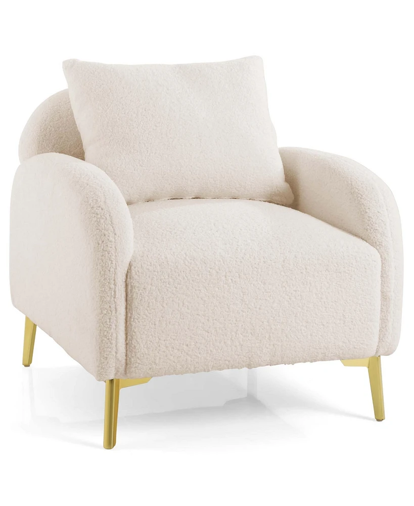 Costway Modern Upholstered Accent Chair Teddy Club Single Sofa Armchair with Pillow