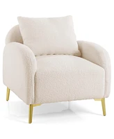 Costway Modern Upholstered Accent Chair Teddy Club Single Sofa Armchair with Pillow