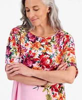 Jm Collection Petite Paradise Garden Dolman-Sleeve Top, Created for Macy's