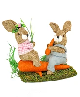 National Tree Company 14" Two Easter Bunnies On Carrot Seesaw