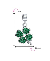 Bling Jewelry Celtic Lucky Good Luck Leaf Green Crystal Shamrock Irish Clover Dangle Bead Charm For Women Sterling Silver