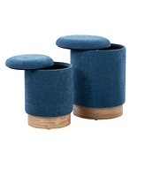 Marla Contemporary Nesting Ottoman Set Wood and Fabric by Lumisource