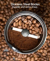 Tzumi Puree Electric Coffee Grinder, One-Touch Spice, Herb, and Bean Grinder with Stainless Steel Blades