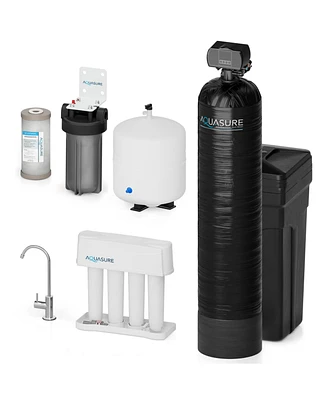 Aquasure Signature Elite | Whole House Water Filter Bundle with 64,000 Grains Softener w/ Fine Mesh Resin, 75 Gpd Reverse Osmosis System & Triple Purp