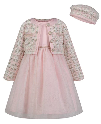 Blueberi Boulevard Toddler & Little Girls Fit-and-Flare Tulle Dress, Lurex Tweed Crop Jacket and Beret Set