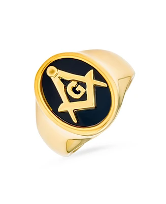 Bling Jewelry Square Compass Black Oval Signet Freemason Masonic Ring Stainless Steel