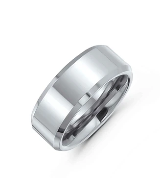 Bling Jewelry Plain Simple Wide Beveled Titanium Unisex Couples Wedding Band Ring For Men Women Comfort Fit 8MM