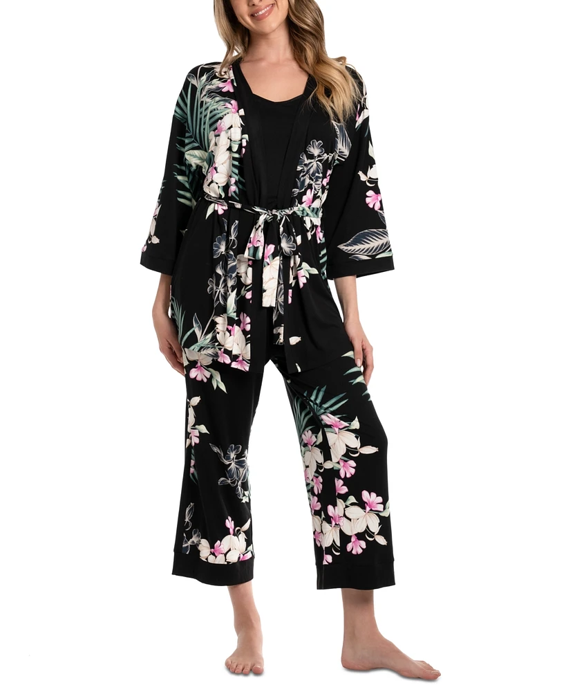 Linea Donatella Women's 3-Pc. Printed Travel Sleep Set