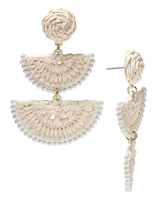 On 34th Gold-Tone Stone Bead & Woven Raffia Drop Earrings, Created for Macy's