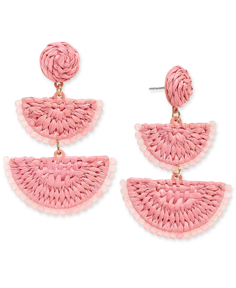 On 34th Gold-Tone Stone Bead & Woven Raffia Drop Earrings, Created for Macy's