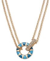 On 34th Gold-Tone Pave & Color Circle Double Chain Pendant Necklace, 16" + 2" extender, Created for Macy's