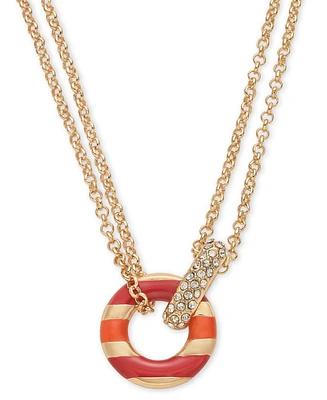 On 34th Gold-Tone Pave & Color Circle Double Chain Pendant Necklace, 16" + 2" extender, Created for Macy's