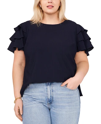 Vince Camuto Plus Crewneck Tiered Ruffle Sleeve Top