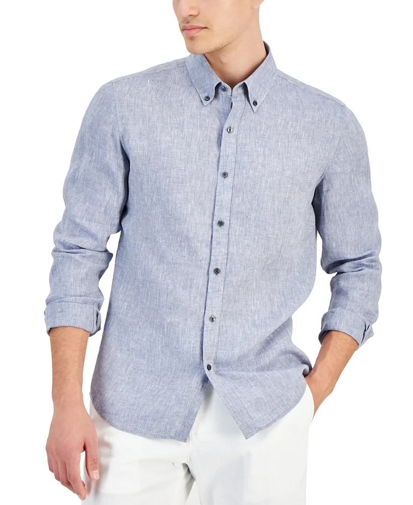 Michael Kors Men's Slim Fit Long Sleeve Button-Down Linen Shirt