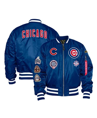 Men's New Era x Alpha Industries Royal Chicago Cubs Reversible Full-Zip Bomber Jacket