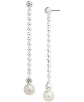 Lauren Ralph Lauren Sterling Silver Freshwater Pearl (6mm) Linear Earrings