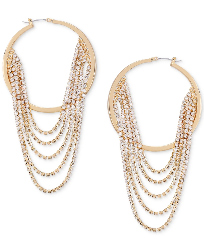 Guess Gold-Tone Rhinestone Chain Swag Hoop Earrings