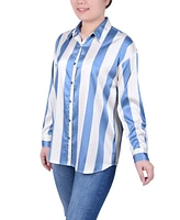 Ny Collection Women's Long Sleeve Striped Satin Blouse