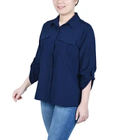 Ny Collection Women's 3/4 Sleeve Roll Tab Blouse