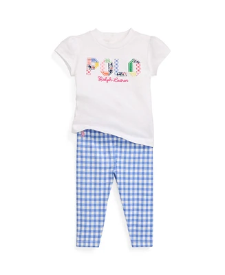 Polo Ralph Lauren Baby Girls Logo Jersey T Shirt and Gingham Leggings Set