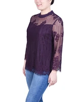 Ny Collection Women's 3/4 Sleeve Lace Blouse