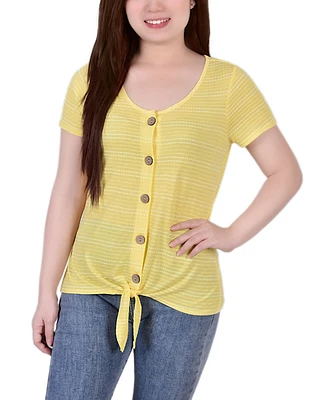 Ny Collection Women's Short Sleeve Tie Front Top