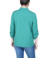 Ny Collection Women's 3/4 Sleeve Roll Tab Blouse