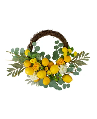Northlight Lemons and Flowers Artificial Floral Spring Wreath, 18"