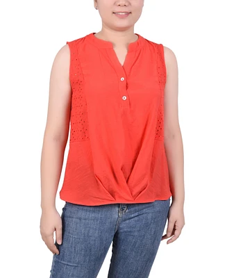 Ny Collection Women's Sleeveless Blouse with Eyelet Insets