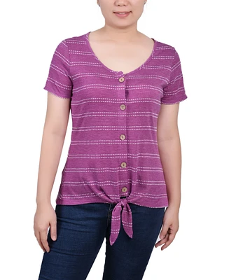 Ny Collection Women's Short Sleeve Tie Front Top