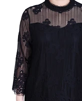 Ny Collection Women's 3/4 Sleeve Lace Blouse