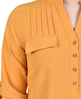 Ny Collection Women's Long Tab-Sleeve Blouse with Pockets