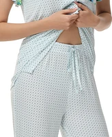 C. Wonder Women's Printed Notch Collar Short Sleeve with Ruffle and Pants 2 Pc. Pajama Set