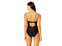 Women's Solid Piped Keyhole One Piece Swimsuit